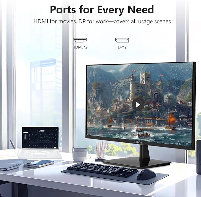 Z-Edge U27P4K 27-inch 4K Monitor IPS Ultra HD 3840x2160 60Hz Refresh Rate PC Monitor Gaming 100% sRGB HDMI x 2 and DP x 2