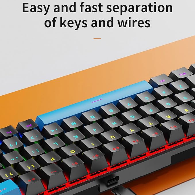 Vikye Mechanical Gaming Keyboard RGB Backlight Compact 68 Keys Mini Wired Office Keyboard with Blue Switch Suitable for Windows for Android PC Laptop (Black