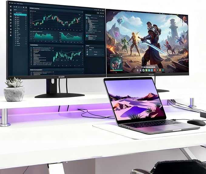 Kado Dual Monitor Setup - 2-Pack 27-inch 1920x1080 Full HD USB Type-C Computer Monitor 100Hz VESA Mount Edgeless HDMI DP Office Gaming Hybrid Built-in Speakers