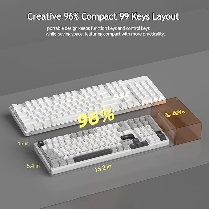 MageGee LIGHT100 Wireless Creamy Keyboard Gasket Structure Hot Swappable Tri-Mode 2.4G/USB-C/BT5.0 RGB Backlit Mechanical Gaming Keyboard for Win/Mac/PC PBT Keycap 4000mAh Battery Grey