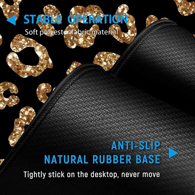 Gaming Mouse Pad and Keyboard Wrist Rest Large Extended Mouse Pad 31.5X 11.8Ergonomic Memory Foam Wrist Rest +Desk Mat Protectorfor Office/Home Writing Pad Gold Glitter Leopard Black Mousepad