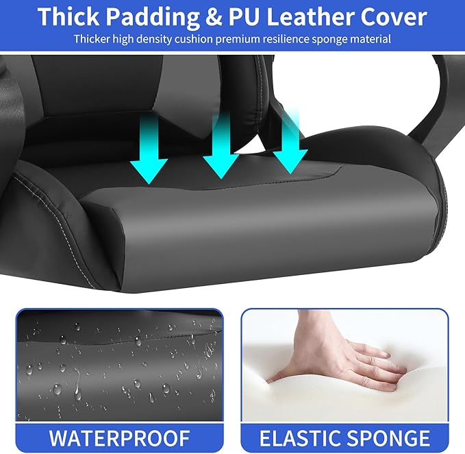 Ergonomic Gaming Chair Home Office Desk Chair with Headrest and Lumbar Support for Adults Height Adjustable Computer Chairs Pu Leather 360° Swivel High-Back Grey
