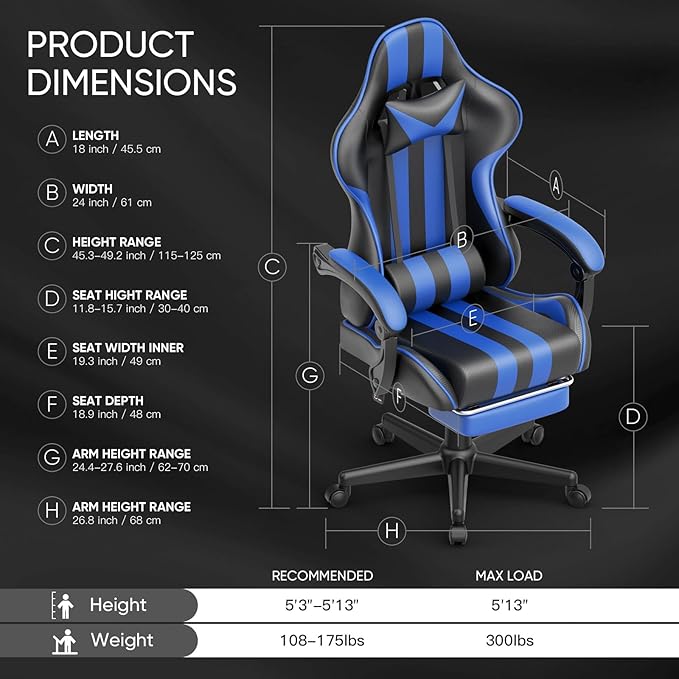 Ferghana Ergonomic Gaming Chair with Footrest Reclining PC Gamer Chair Adjustable Video Game Chair r for Adults Teens Comfortable Computer Office Chair for Gaming Live Streaming Office Desk