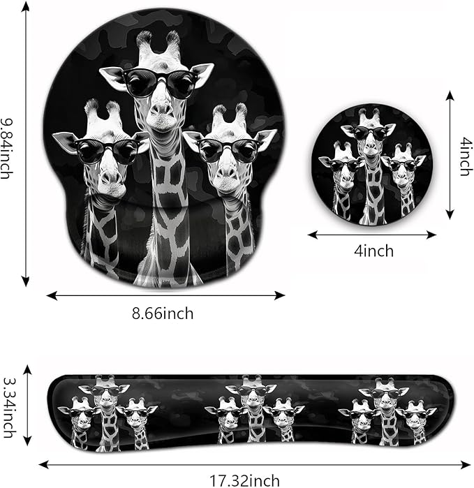 Computer Mouse Desk Pad Mouse Pad Wrist Protector Printed with Cool Giraffes Ergonomically Non-Slip Rubber Comfortable Computer Keyboard Wrist Rest Desktop Decoration Office Accessories