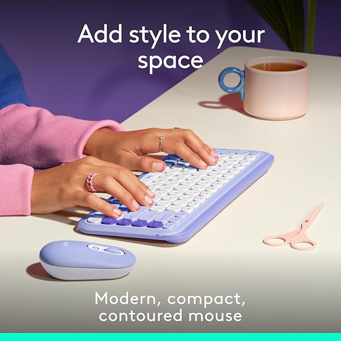 Logitech POP Mouse Compact and Portable Wireless Bluetooth Mouse with Programmable Buttons and Quiet Clicks Easy-Switch Between up to 3 Devices Laptop Tablet PC - Lilac