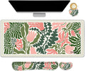 DINKY Floral Desk Mat Large Mouse Pad with Wrist Rest Desk Matt for Desktop Anti-Slip XXL Ergonomic Mousepad with Wrist Support for Keyboard and Mouse Abstract Flower Leaf