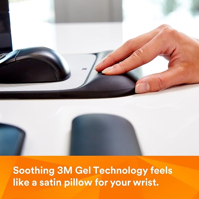 3M Precise Mouse Pad with Gel Wrist Rest Soothing 3M Gel Technology and Satin Smooth Cover for All Day Comfort Optical Mouse Performance and Battery Saving Design (MW85B) Extended Black