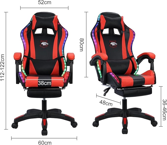 Gaming ChairComputer Chair with Footrest and Lumbar SupportHeight Adjustable Game Chair with 360° Swivel Seat and Headrest for Office&ampGamingOffice Chair with Bluetooth Speakers&ampLED Lights (