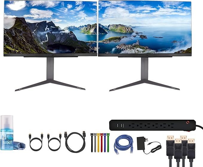 LG Ultragear 27 1440p HDR 200Hz Gaming Monitor (2-Pack) | QHD Display with 1ms Response G-SYNC &amp FreeSync | Esports PC &amp Console Gaming (27GS75Q-B) + 2X DisplayPort Cable + Surge Protector