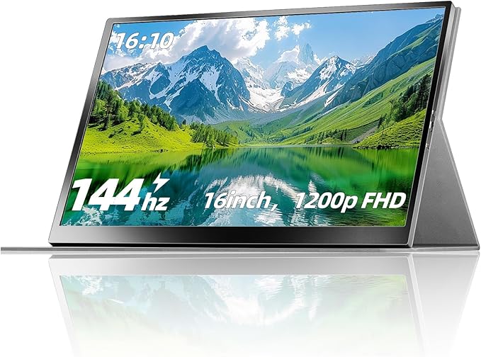 Portable Gaming Monitor 16 Inch 144Hz 1920x1200 FHD+ USB-C Portable Monitor HDR IPS Second Screen for Laptop MacBook Pro PC PS5 Xbox Switch