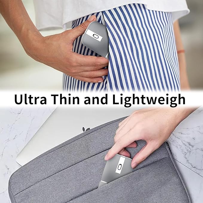 Bluetooth Arc Mouse Wireless Silent Travel Mouse Rechargeable with BT &amp 2.4G Dual Mode 1000/1600/2400 DPI Slim Rotatable Portable Mobile Mice USB Optical Computer Mice for PC Laptop Tablet -Sil