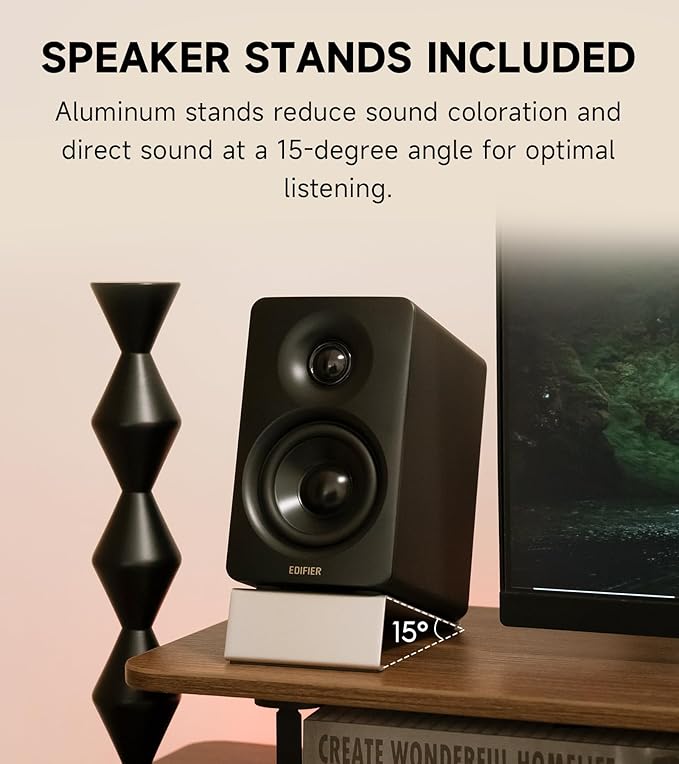 Edifier M60 Multimedia Speaker Bluetooth 5.3 66W RMS Hi-Res Audio &amp Hi-Res Wireless Audio LDAC3 Mid Bass &amp 1 Tweeter USB-C &amp Aux Inputs Compact Desktop Speaker – Black (Renewed)