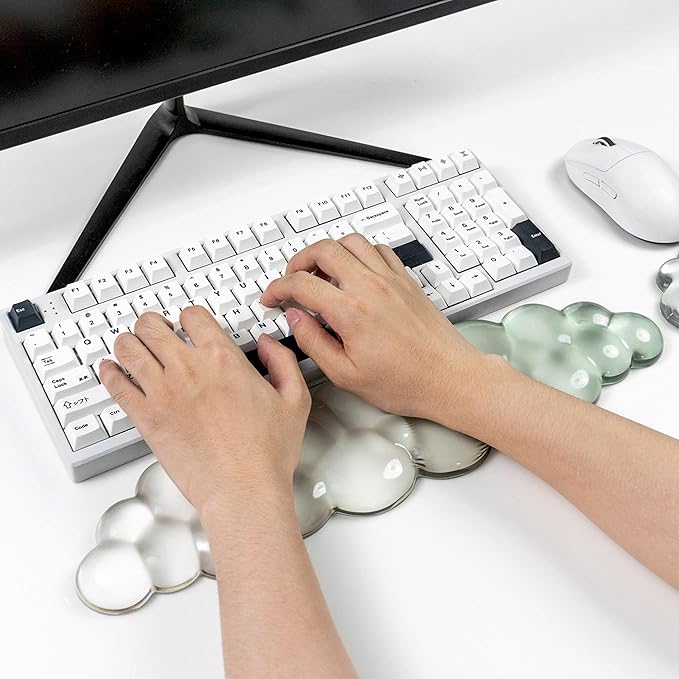 Ergonomic Gel Keyboard and Mouse Wrist Rest Set – Green Cloud Wrist Rest for Computer Keyboard 60%/68%/75% Comfort &amp Support for Typing and Gaming