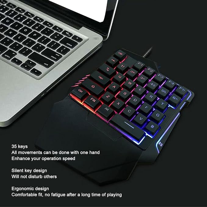Goshyda One Handed RGB Gaming Keyboard Professional Ergonomic USB Wired Gaming Keypad with 35 Keys for Desktop Laptop Computer