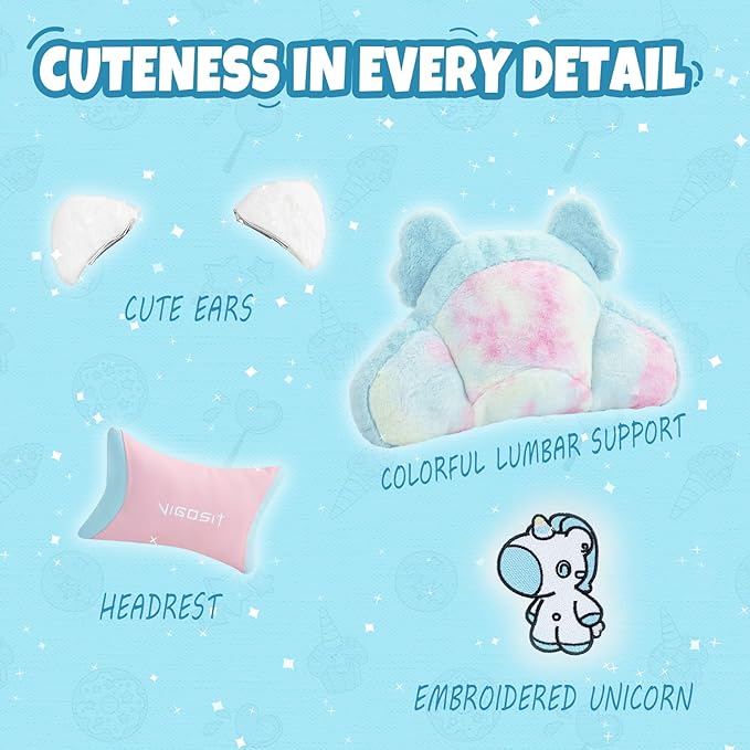 Gaming Chair Cute with Cat Ears Paw Lumbar and CushionErgonomic Computer Chair with FootrestReclining PC Game Chair for Girl Computer Chair 300lbs for Adult (Blue&ampPink)