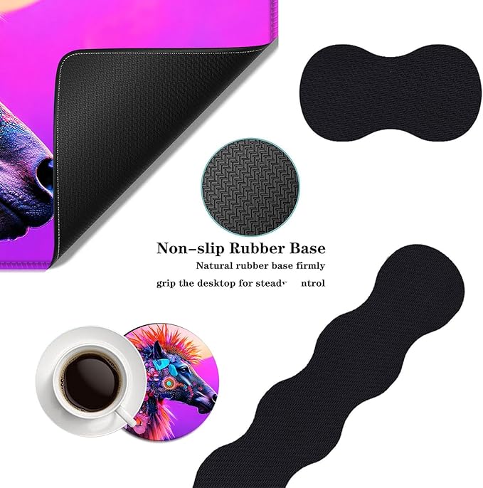 Mouse PadLarge Desk Mat Set 4in1 XL Mousepad + Keyboard Wrist Rest+Mouse Wrist Rest+Coaster with Ergonomic Desk Pad for Home Office Table Computer Cover -Colorful Horse