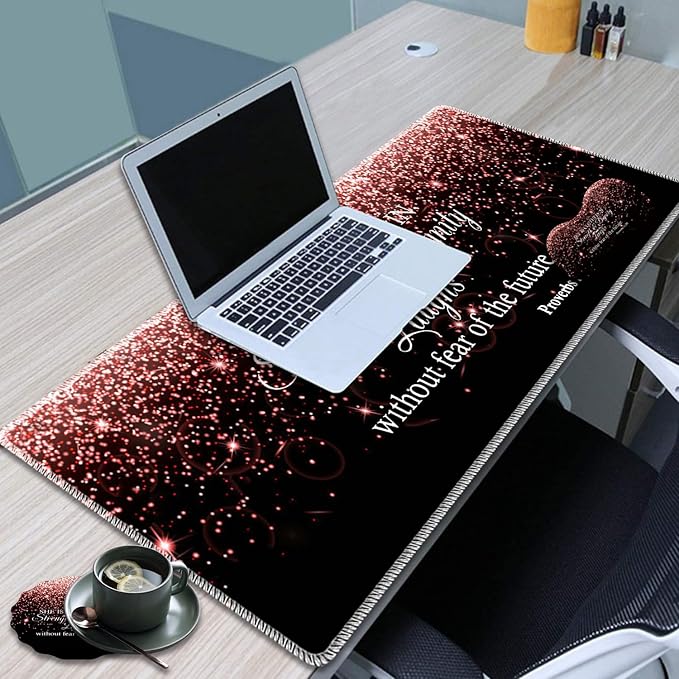 Large Game Mouse Pad + Wrist Support Pad + Coffee Coaster Desk Pad with Sewn Edges Anti-Slip Set pad Suitable for Office Work and Home - Gleaming Stars Proverbs 31-25
