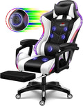 Ergonomic Pro Gaming Chair with LED Lights and Speakers Video Game Chair with Massage and Footrest High Back Computer Chair with Lumbar Support and Headrest Adjustable Height for Adult Teens.WHI