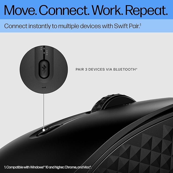 HP 420 Programmable Bluetooth Mouse - Bluetooth with Swift Pair to 3 Multi-Devices 2-Year Battery 4K DPI Quiet clicks Compatible with Windows/Mac/Chromebook Laptop Notebook Black (7M1D3AA)