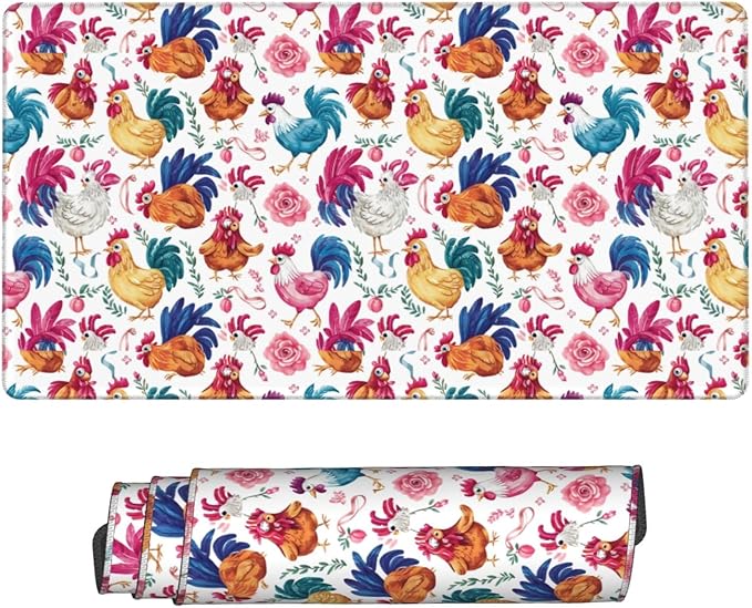 Chicken Flower Pattern Mouse Pad Non Slip Large Desk Keyboard Mat Gaming Protection Pad 16X29.5 Inch