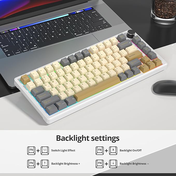 75% Brown Creamy Mechanical Keyboard Wired Creamy Sound Gasket Gaming Thocky Keyboard with Knob Hot Swappable RGB Custom Keyboard Pre-lubed Cream Switch Keyboard (82 Caramel)