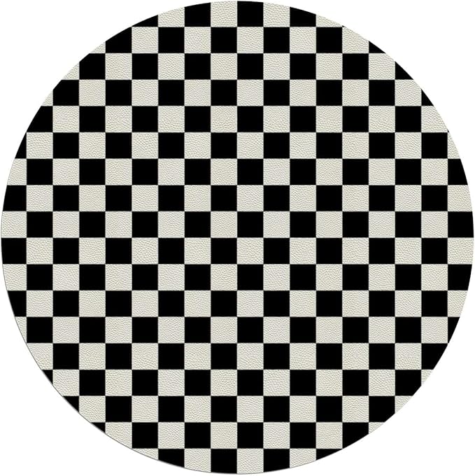 White Charcoal PU Leather Office Chair Mat for Hardwood Floor Checkers Game Geometric Grid Style Large Anti-Slip Floor Protector RugAnti-Slip Home Chair MatEasy to Clean Checkered Diameter 59 in