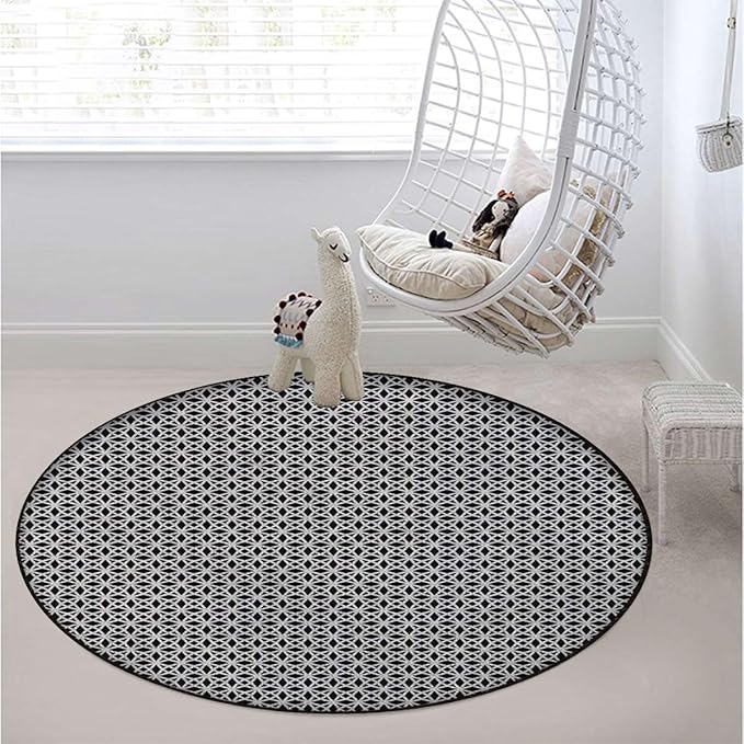 White Non-Slip Area Rug Small Accent Distressed Throw Rugs Floor Carpet for Door Mat Entryway Bedrooms Laundry Room Decor Volumetric Form with Dynamic Dashed Effects Diameter 55 in