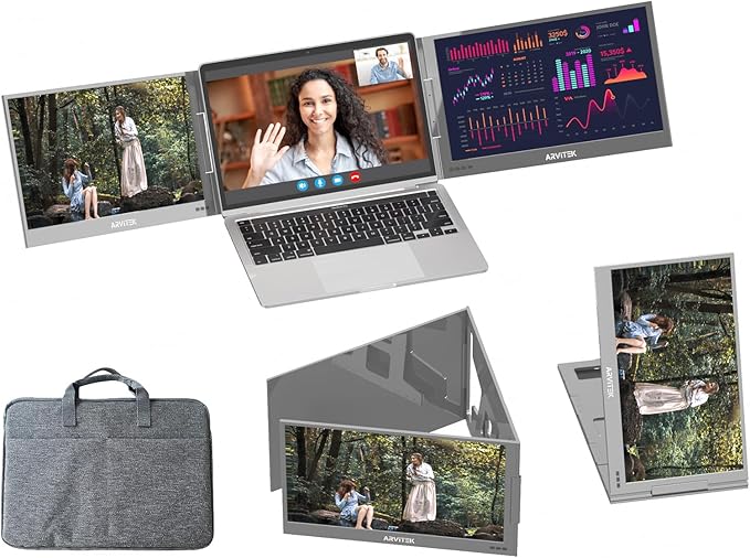 15.6 Inch Triple Monitor for Laptop 1080P USB-C Portable Screen Extender w/Adjustable Stand for 11-16 Laptop(Mac Windows Android)