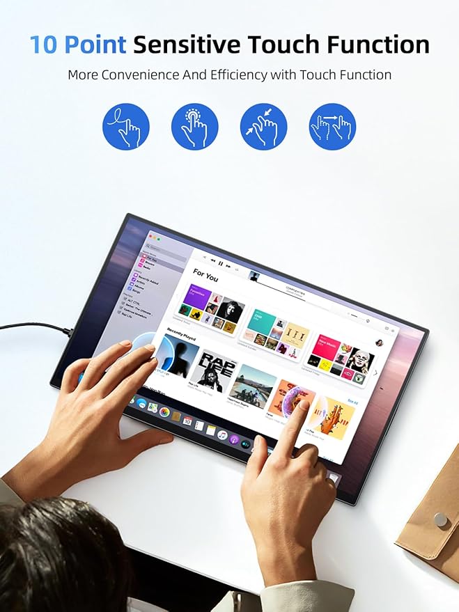 UPERFECT 15.6 Touchscreen Portable Monitor | 1080P IPS Matte Screen Ultra-Thin Travel Monitor with Adjustable Stand | HDMI USB-C External Display for Laptop Phone Mini Host Game Console