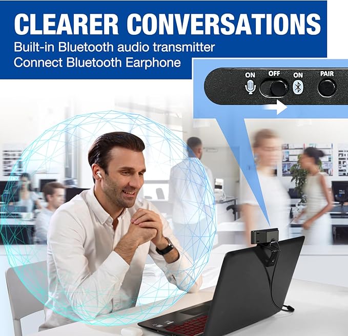 Gsou 1080P Webcam with Mics Auto Light Correction USB Plug&ampPlay Privacy Cover Computer Webcam Connect Bluetooth Headset/Earphone/Speaker Full HD for Business Meetings &amp Live Streaming