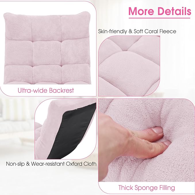 GORELAX Memory Foam Floor Chair 14-Poistion Adjustable Floor Reading Gaming Chair Recliner Folding Cushioned Meditation Chair with Back Support Padded Lazy Sofa Chair for Adults Kids (Light Pink)