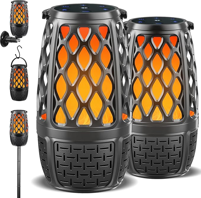 Upgraded Outdoor Bluetooth Speakers with Lights IPX6 Waterproof Flame Atmosphere Outdoor Speaker Auto-Pairing Multi-Sync up to 100 Speakers Cool Tech Gadget Gifts for Men Women Patio Garden Party