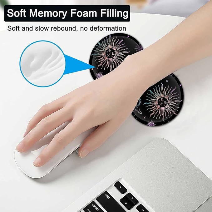 Large Gaming Mouse Pad 31.5x11.8 in Extended Computer Mouse Mat with Non-Slip PU Base Ergonomic Memory Foam Keyboard Wrist Rest for Work &amp Gaming Cute Sun Moon Black Office Desk Pad