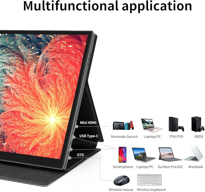 WIMAXIT 14 Portable Touch Monitor 1920x1080p Full HD Vesa Mount 98% sRGB Compatible with Laptop/PC/Game Console via HDMI/USB-C/3.5mm Audio Includes Cover Stand