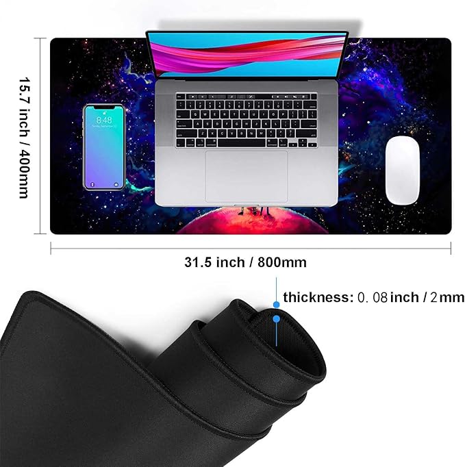 Large Gaming Mouse Pad Anime Night Sky Space Stars Custom Desk PadMousepad with Non-Slip Rubber Base and Stitched Edges Mouse MatPortable Desk Mat for OfficeComputer WorkGame31.5X15.7