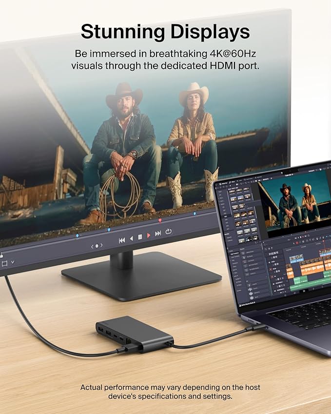 Belkin Connect 8-Port USB C Hub Supports Display w/Resolutions up to 4K@60Hz - Works with Mac Windows and Chromebook - 100W PD w/ 10Gbps Data Transfer Speeds &amp 2.5Gbps Ethernet - Black