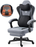 Gaming Chair with Footrest and Heating Massage Ergonomic Video Game Chair 360° Swivel Computer Office Chairs with Adjustable Height &amp Headrest &amp Lumbar Pillow 350 Lbs (Grey)