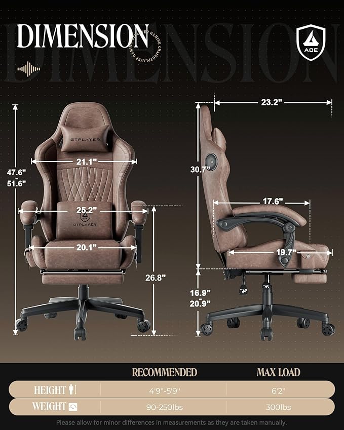 GTPLAYER Gaming Chair with Speakers Video Game Chairs with Footrest PC Gamer Chairs for Adults - Padded High Back Ergonomic Reclining Silla Gamer Linkage Armrest Ace Pro Light Brown