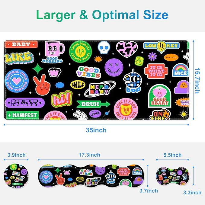 Gaming Mouse Pad Keyboard Wrist Support 4 in1 Mousepad with Wrist Keyboard Rest Computer Desk Mat Non-Slip Desk Pad Protector with Memory Foam Easy Typing Pain Relief I Cute Funny Style