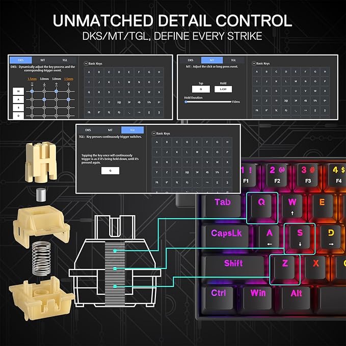 Redragon K617 HE Rapid Trigger Gaming Keyboard 60% 61 Keys Wired Mechanical Keyboard w/Hyper-Fast Actuation Dedicated Hall Effect Magnetic Switch Actuation Point Adjustable Essential Black
