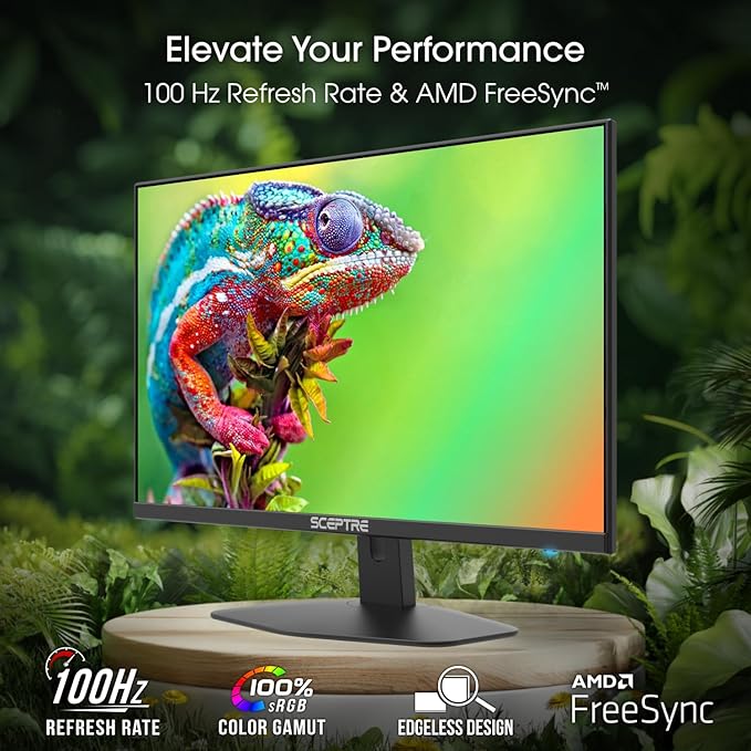 Sceptre New 24-inch Gaming Monitor 100Hz 1ms DisplayPort HDMI x2 100% sRGB AMD FreeSync Build-in Speakers Eye Care Frameless Machine Black 2025 (E248W-FW100T)