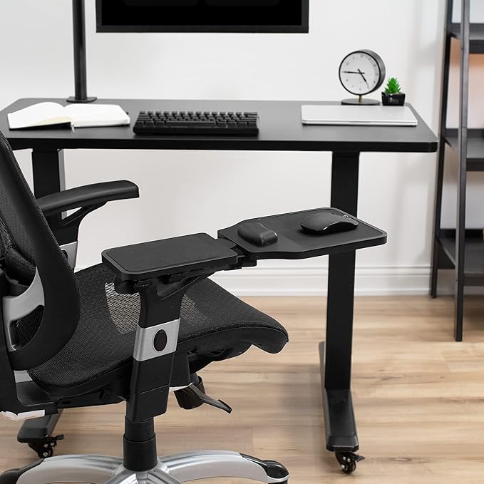 VIVO Wood Arm Rest Mouse Pad with Wrist Cushion Adjustable Length Support Platform Tray Chair Attachment Extension with Straps Black MOUNT-MS02D