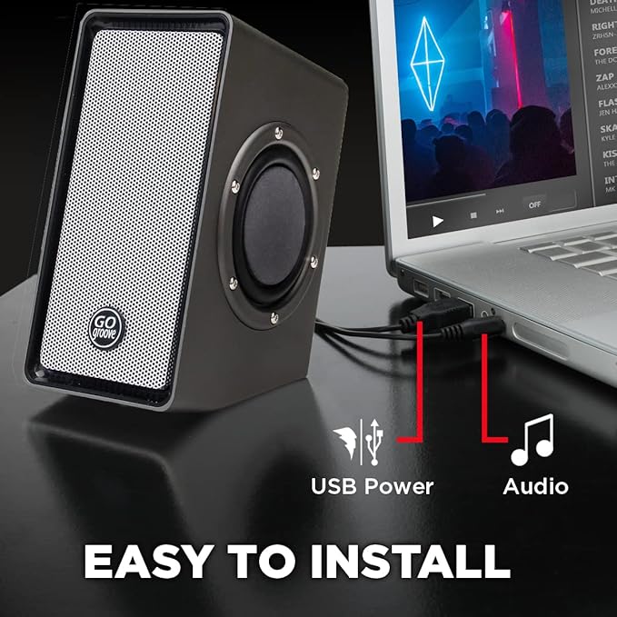 GOgroove Computer Speakers for Desktop PC USB Powered Plug and Play 3.5mm AUX Compact Design Volume Knob Sound for Office Business &amp School Works with Windows &amp Mac Laptop/Desktop/Proje