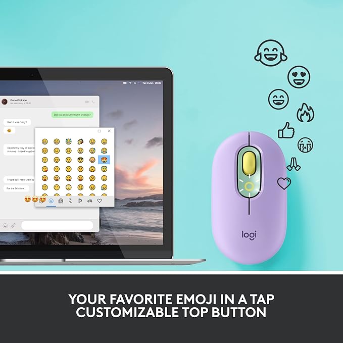 Logitech POP Mouse Wireless Mouse with Customizable Emojis SilentTouch Technology Precision/Speed Scroll Compact Design Bluetooth Multi-Device OS Compatible - Daydream Mint