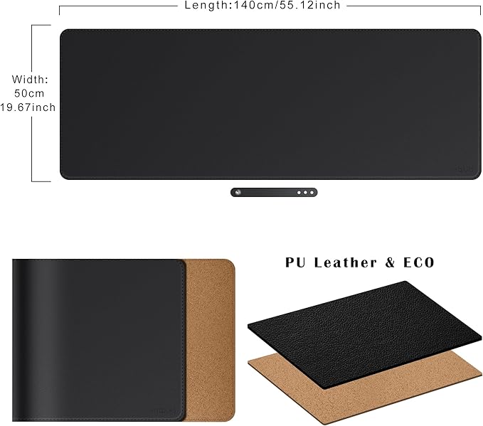 Mydours XXL 55.1x19.7 Desk Pad with Cork Base Dual-Sided PU Leather Surface Protects Desks from Scuffs &amp Stains Spacious Mouse Mat for Multi-Monitor Setups Office Use &amp Light Gaming Compa
