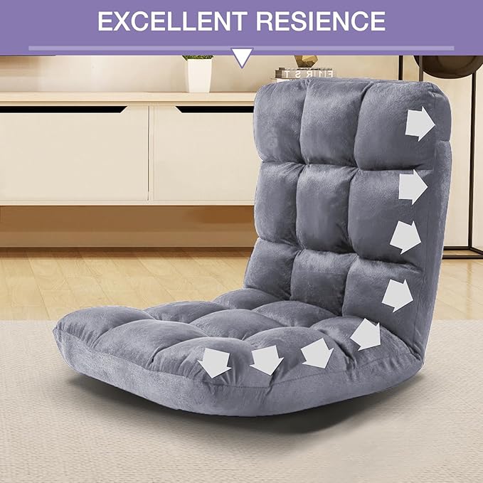 FLOGUOR Indoor 5-Position Adjustable Floor Chair with Back Support Folding Padded Gaming Sofa Chair Lounge Chair for Adults Video Gaming Perfect for Meditation Reading QL050-GR