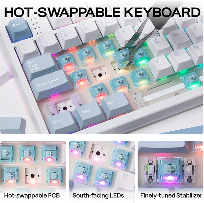 EPOMAKER TH108 Full Size Mechanical Keyboard Wireless Gaming Keyboard with 8000mAh Battery Creamy Gasket 108 Keys Hot Swap Custom Driver RGB Backlight (Blue&ampWhite Sea Salt Silent)