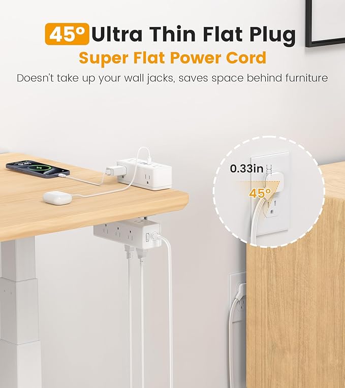 Dual Layer Desk Clamp Power Strip Desktop Edge Mount Surge Protector with 15 AC Outlets &amp 4 USB Ports(20W USB-C) Ultra Thin Flat Plug &amp 10FT Power Cord for Office Home(ETL Listed)