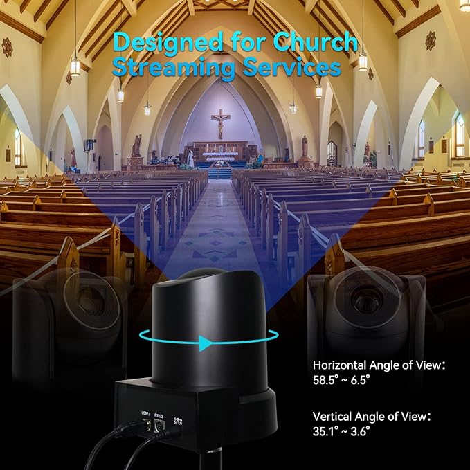 ROCWARE RC20 PTZ Camera [USB Output &amp AutoFocus] Video Conference Camera with 10X Optical Zoom 16X Digital Zoom [Low-Light &amp White Balance Correction] 2K 1080P Full-HD Live Streaming Webcam