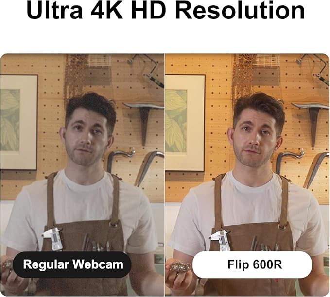 JOYUSING Flip600R 4K Webcam for PC - Ultra 4K HD Webcam with Tripod PDAF Autofocus Noise-Cancelling Mics 79° FOV Auto Light Correction Privacy Cover Streaming Camera for Gaming/Beauty